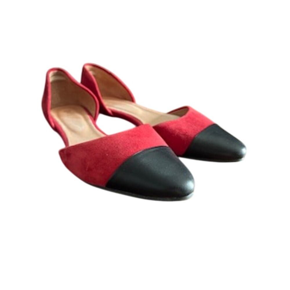 J. Jill Women's sz 9M Gray Black & Garnet Red Suede Pointed Toe D'Orsay Flats
